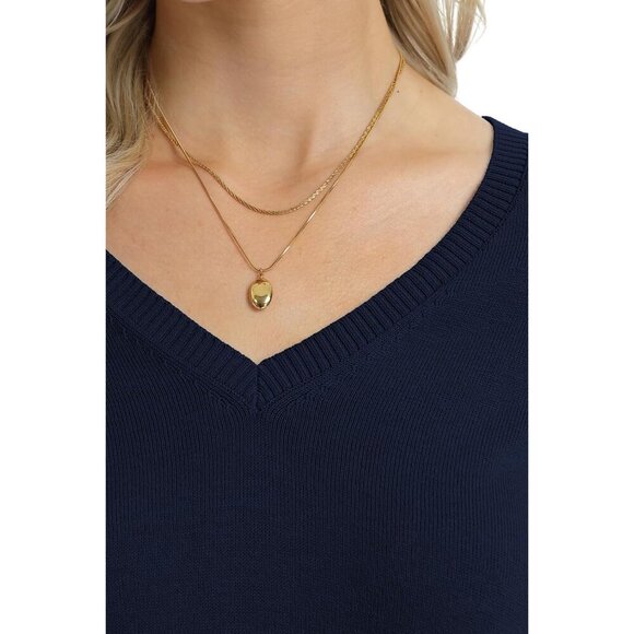 Women's Cotton Sweater Midweight Long Sleeve V-Neck Pullover - Picture 5 of 7